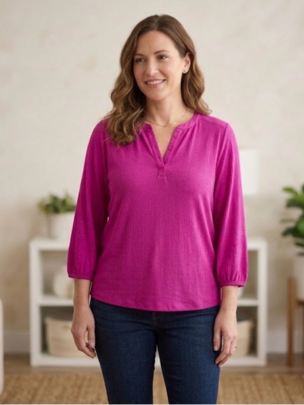 St. John's Bay Fuchsia Split V-Neck Henley Tunic